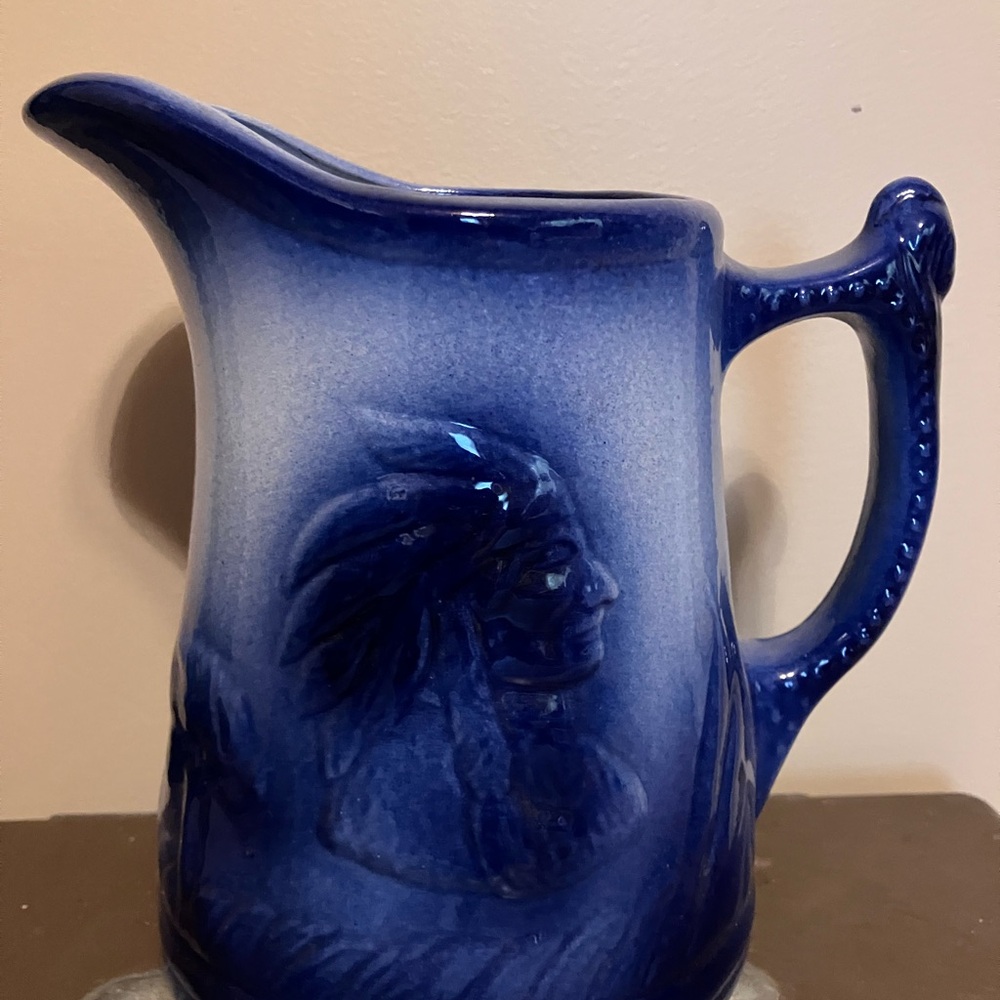 Old Glory Deep Blue Embossed Ceramic Pitcher
